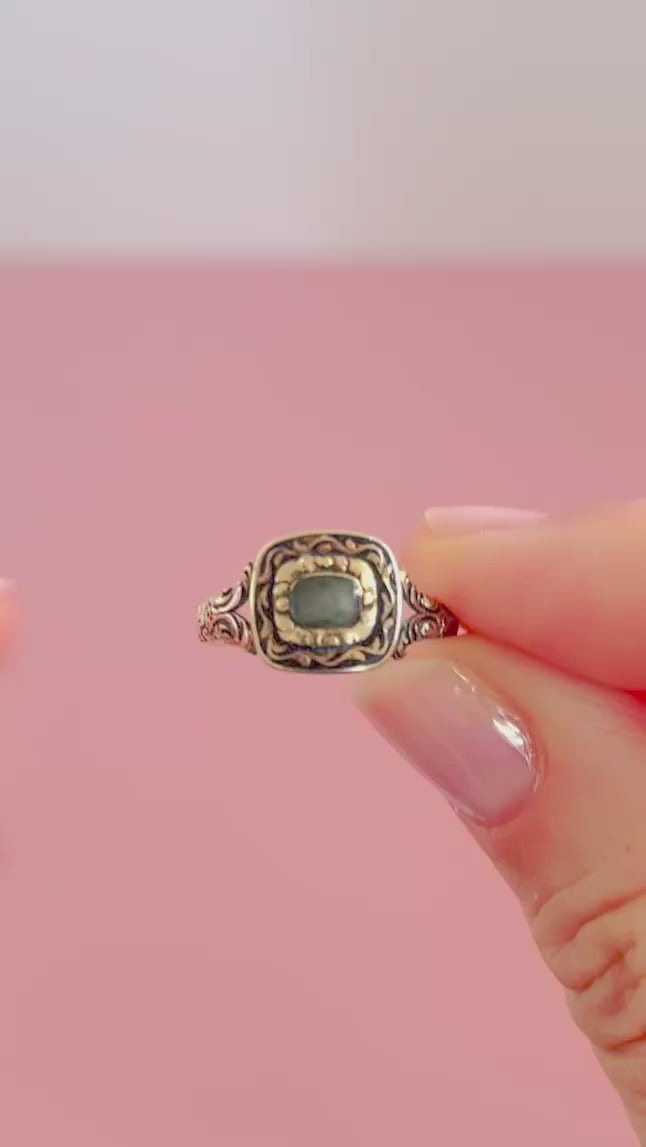 Victorian 1860–1880 Gold Black Enamel Mourning Antique Ring, video