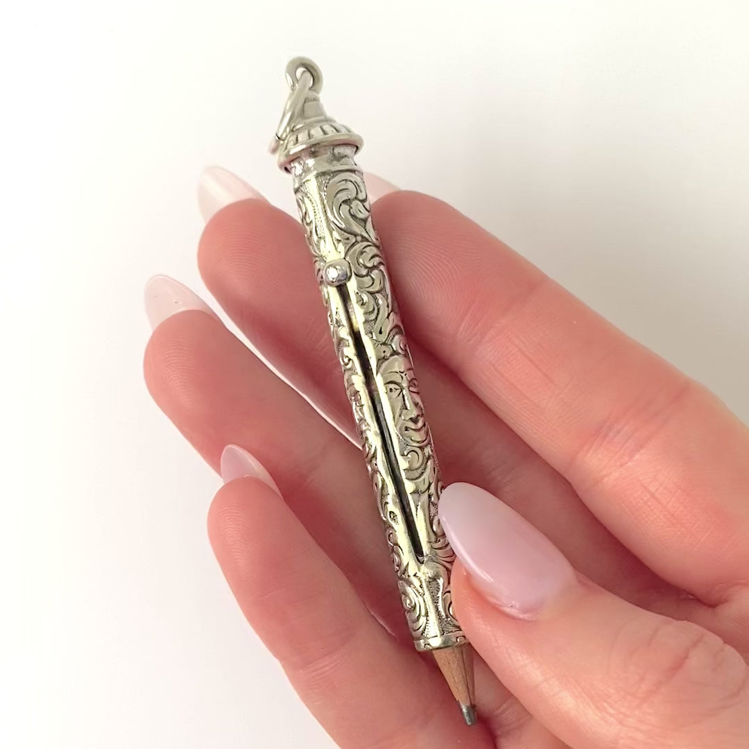 Art Nouveau Repoussé Silver Pencil Necklace, video