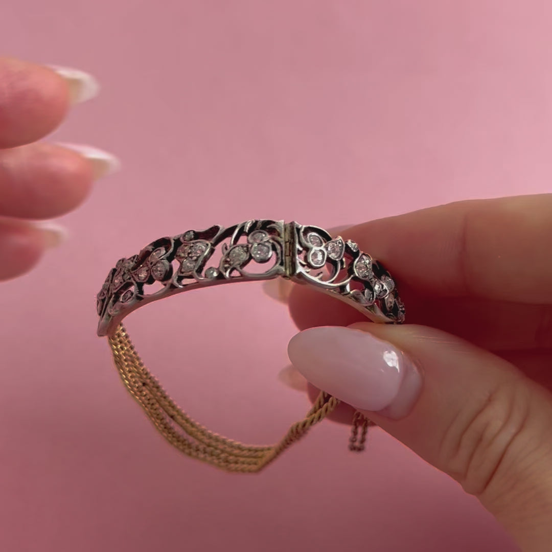 Antique Victorian Diamond Flower 15ct Gold Bracelet, video