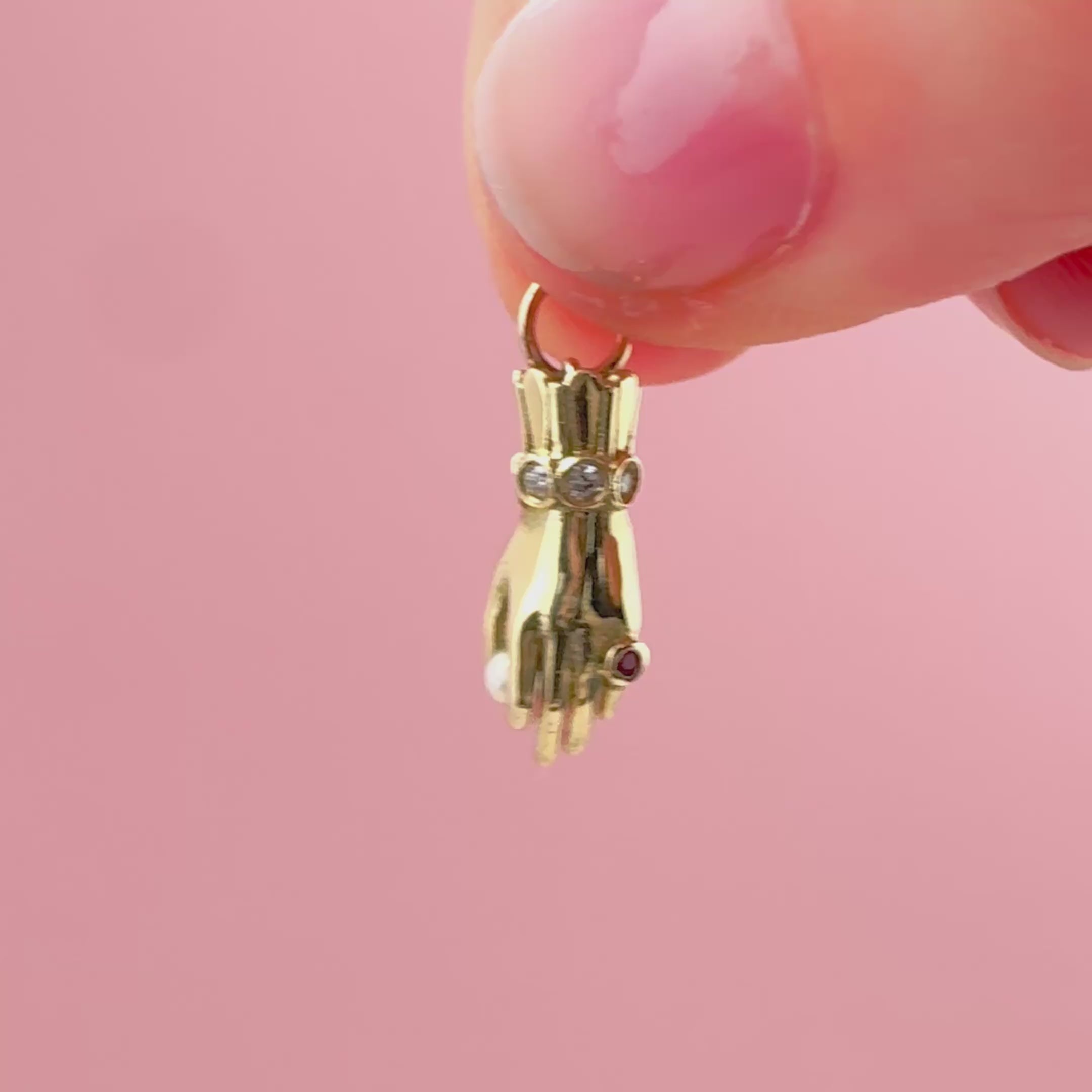 Constance Hand Ruby, Pearl and Diamond 14K Gold Pendant Necklace, video