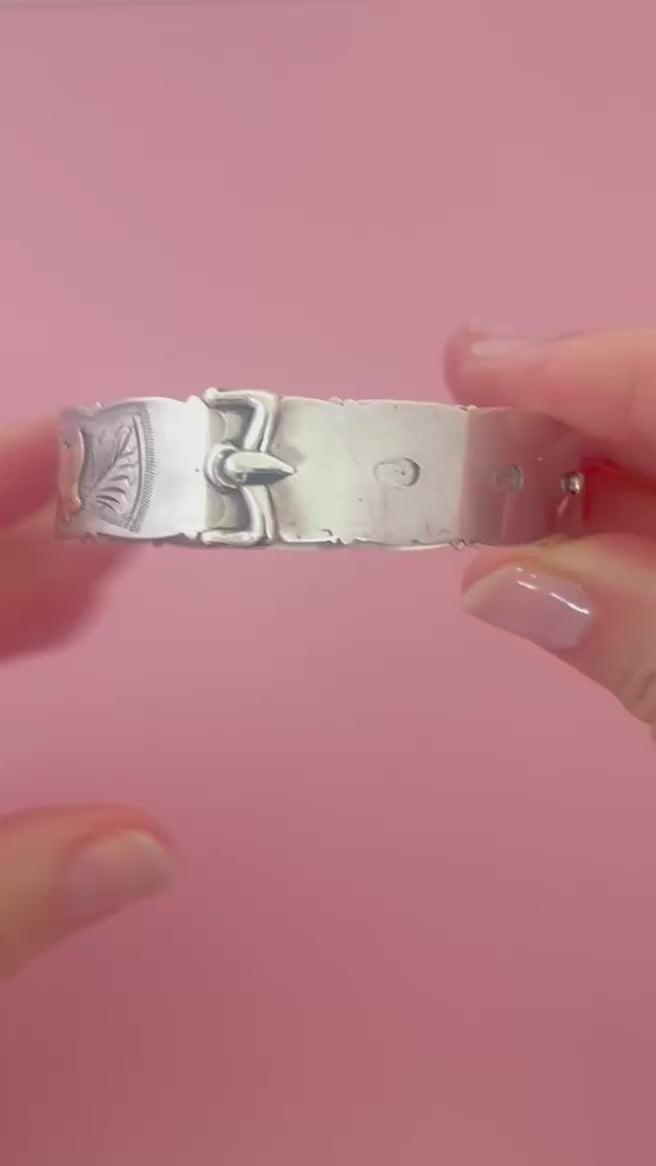 Vintage 1960 Scottish Silver and Rose Gold Ivy Bangle Bracelet