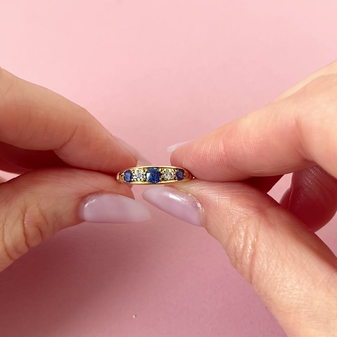 Antique 1914 Sapphire Diamond 18ct Gold Ring, video