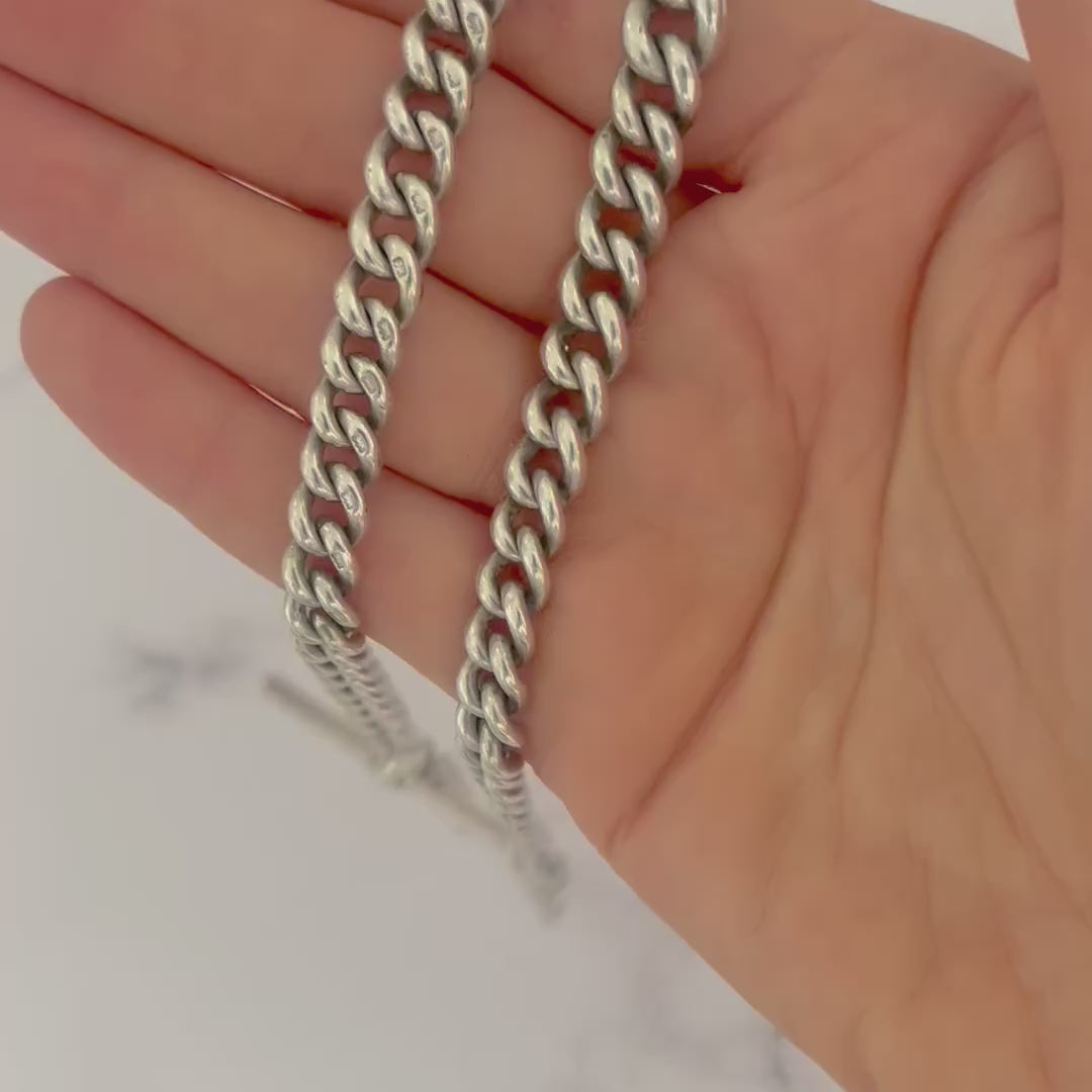 Antique 1908 Sterling Silver Albert Watch Chain Bracelet, video