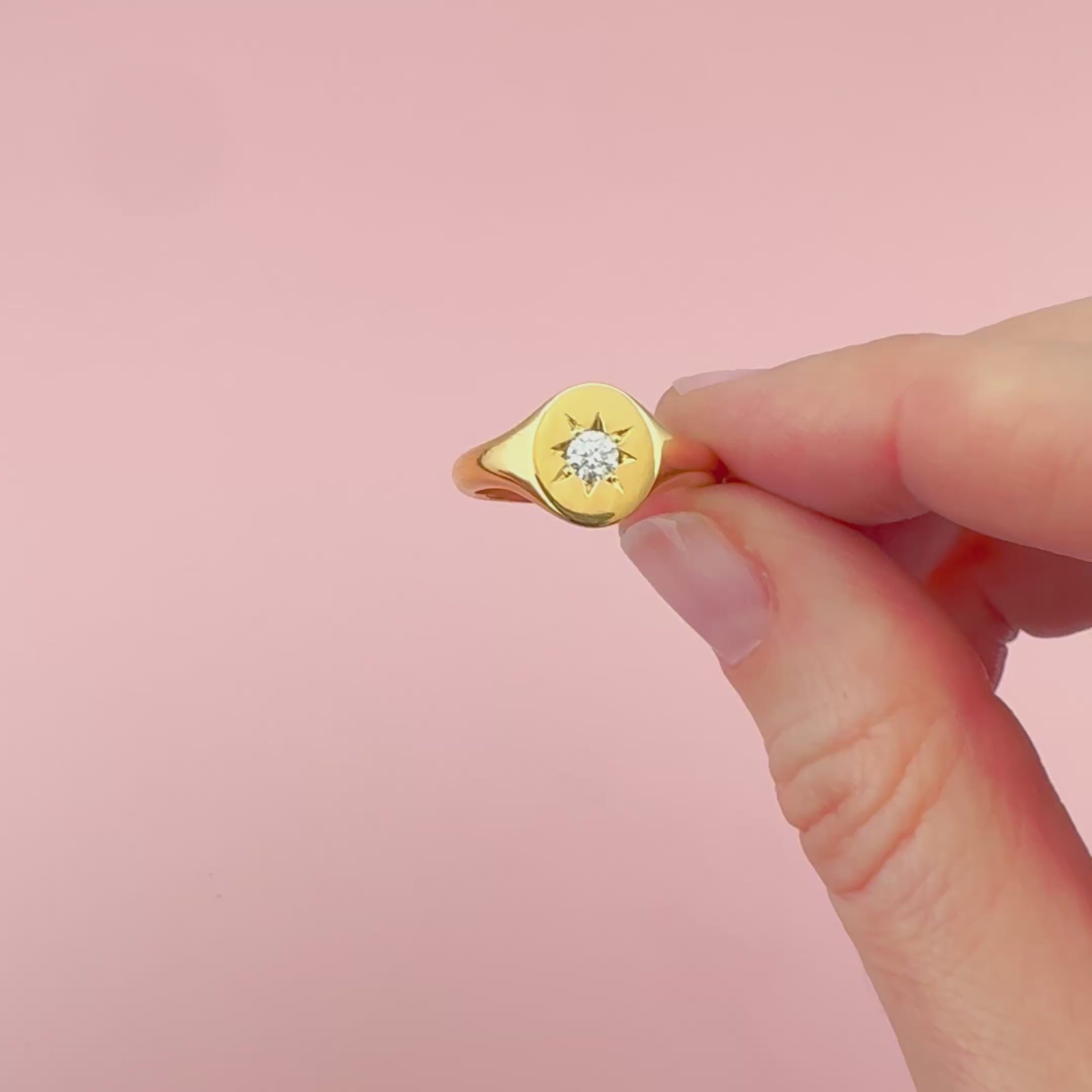 Ada Star 0.10 Carat Diamond 14K or 18K Gold Signet Ring, video