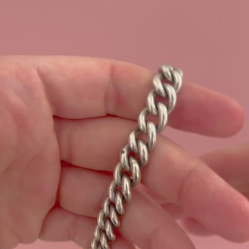 Antique 1908 Sterling Silver Albert Watch Chain Bracelet, video