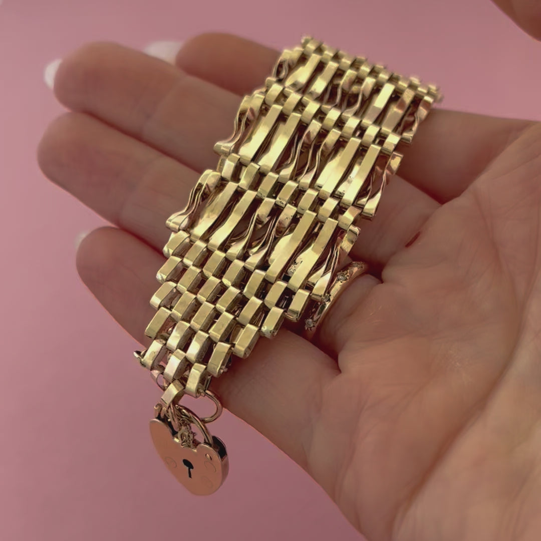 Pulsera esclava ancha de oro de 9 quilates, vintage de los 70, video