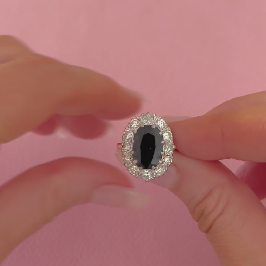 Vintage 1930s 5.35ct Sapphire 1.45ct Diamond Halo 18ct Gold Ring