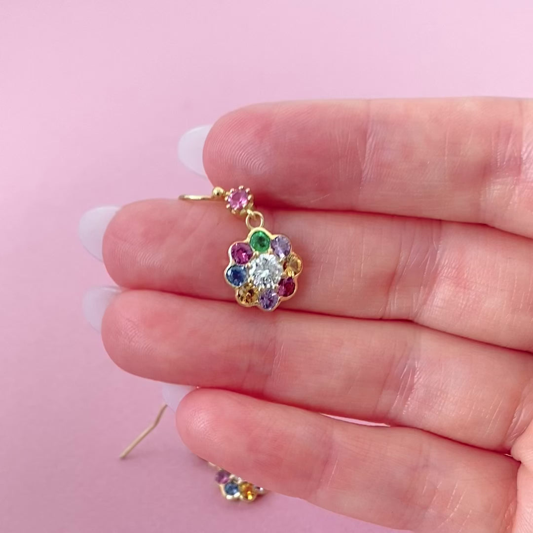 Bloom 0.74 Carat Diamond and Gemstone 18K Gold Flower Earrings, video