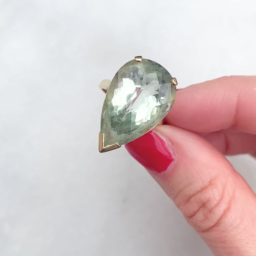 Vintage 12ct Pear Cut Prasiolite Gold Gemstone Ring, video