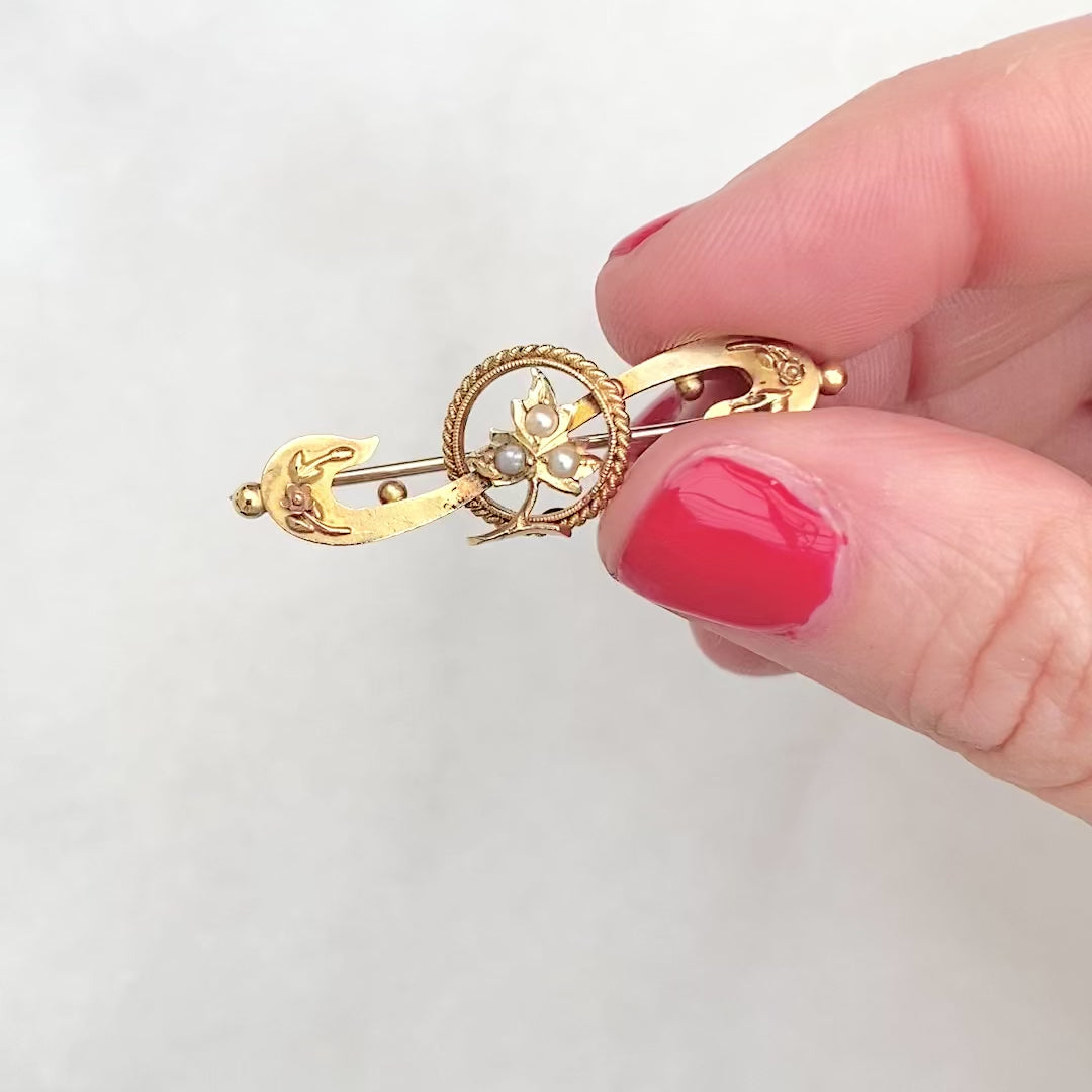 Antique Edwardian 15ct Gold Seed Pearl Brooch, video