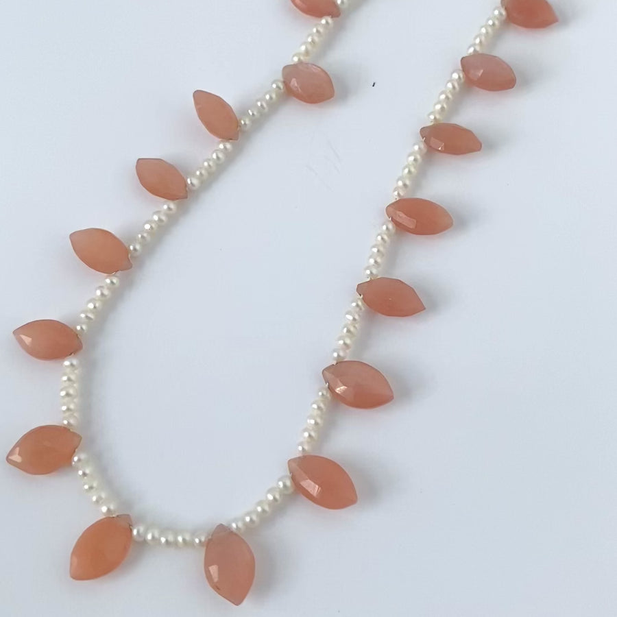 Peach Moonstone & Seed Pearl Gemstone Necklace