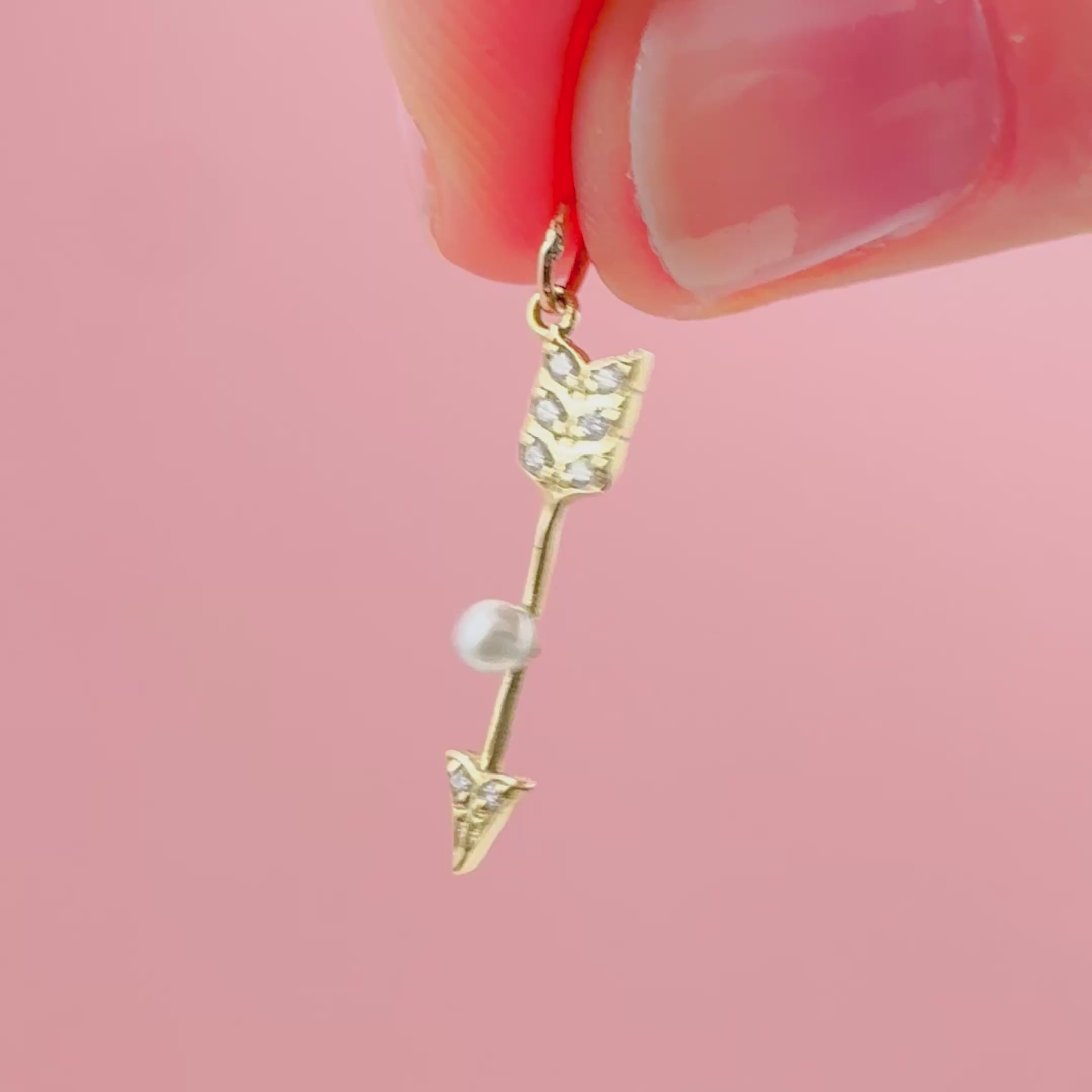 Constance Arrow Diamond and Pearl 14K Gold Pendant Necklace, video