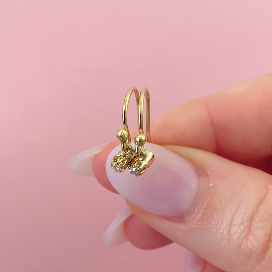 Antique Edwardian 18ct 0.06ct Diamond Earrings, video