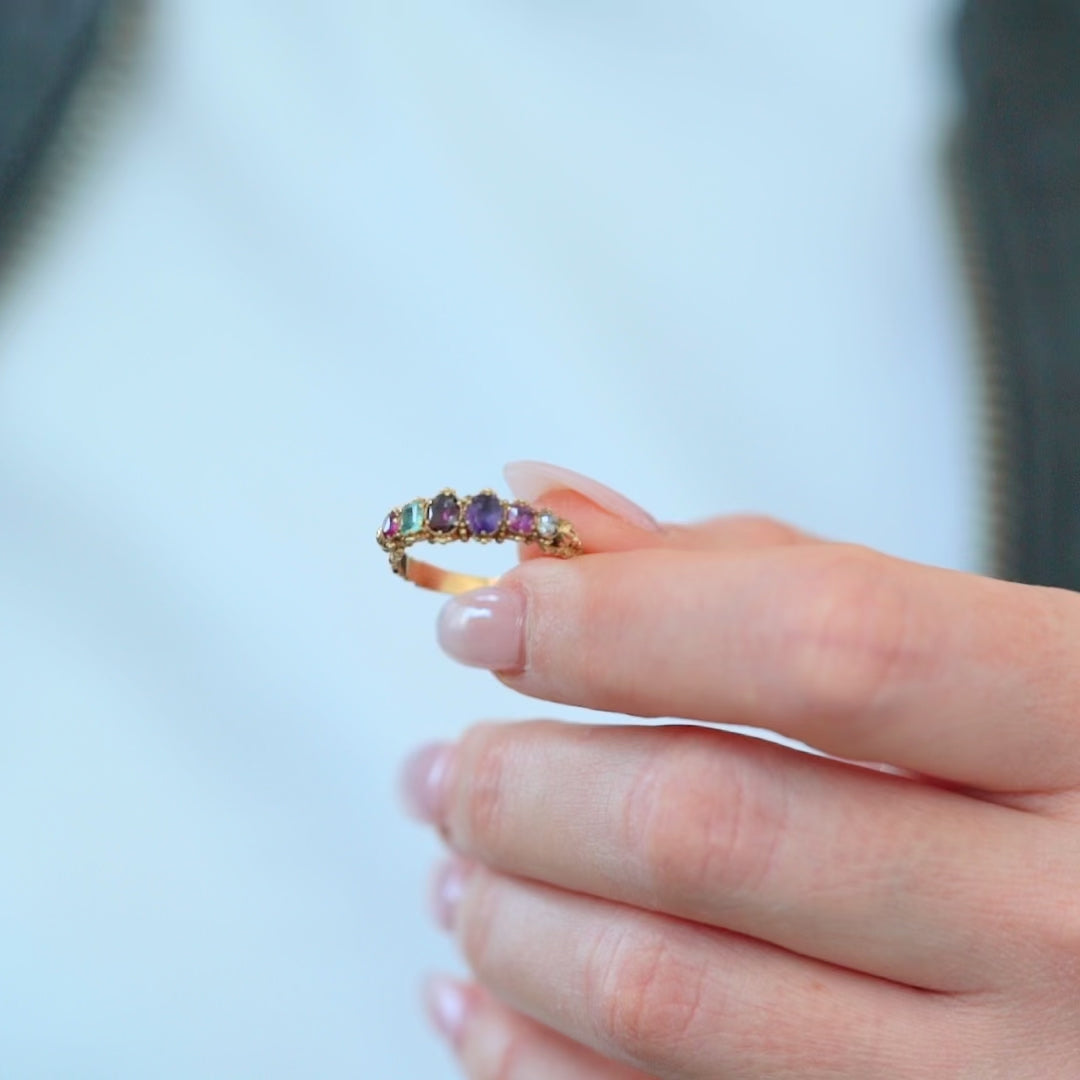 Antique Victorian REGARD Gemstone 15ct Gold Ring, video