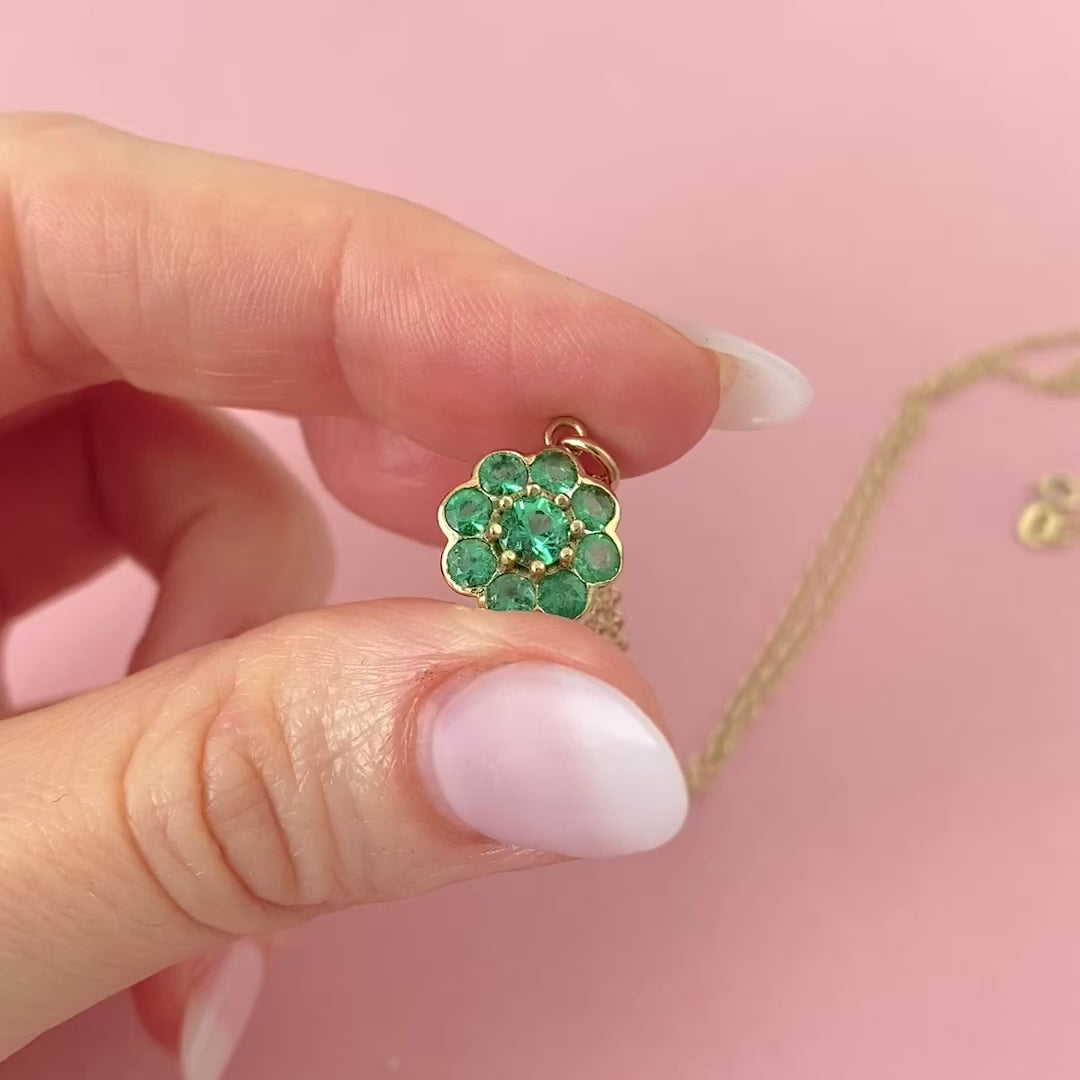 Bloom Gemstone and Diamond Halo 18K Gold Flower Pendant Necklace, video