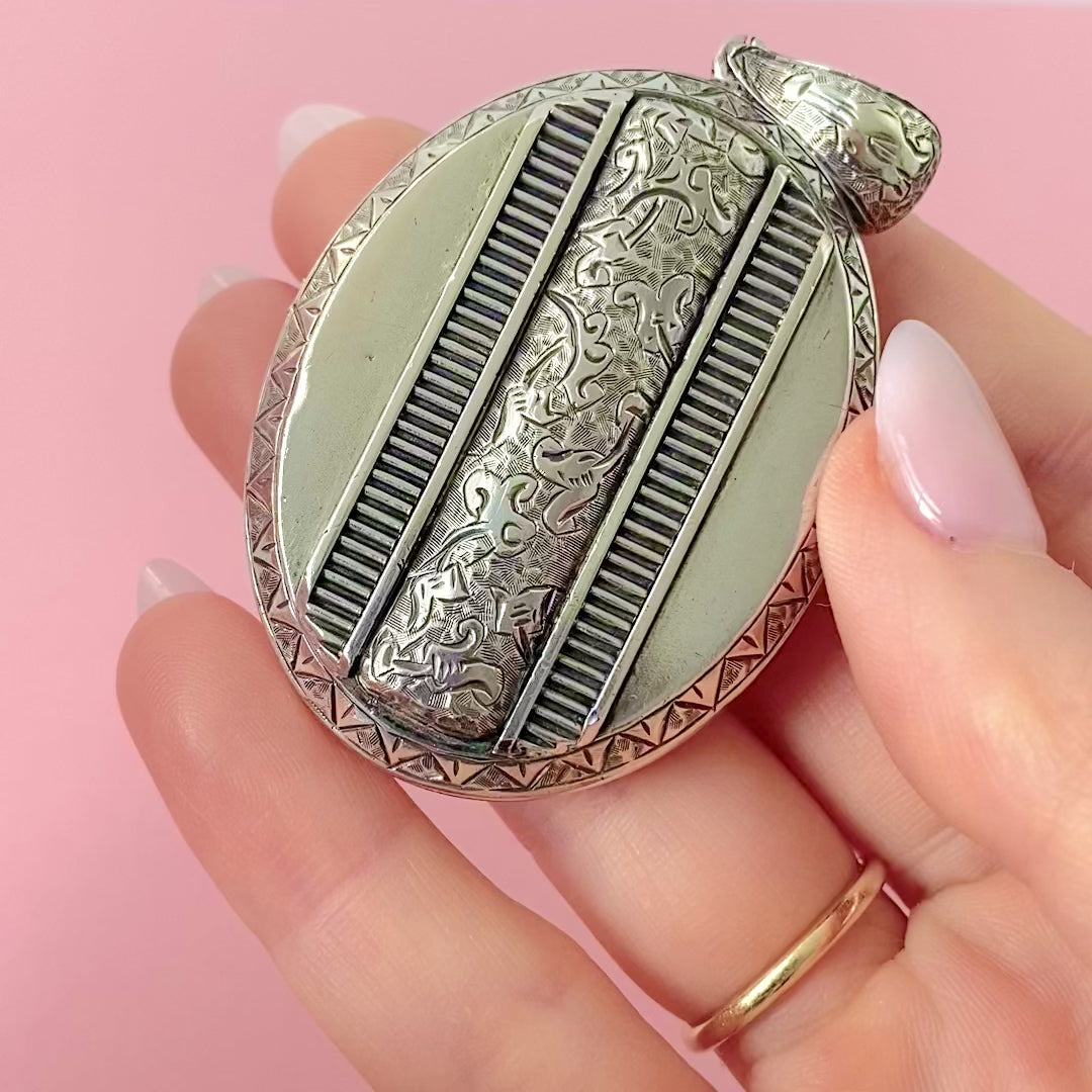Antique Victorian Large Silver Oval Locket, video