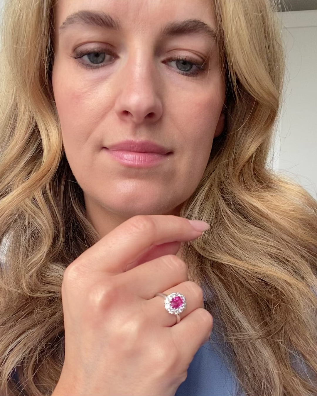 Pink Sapphire Diamond Halo 18ct White Gold Ring, video