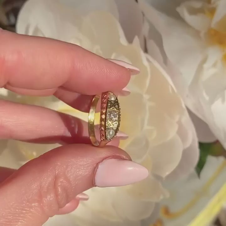Antique Victorian Diamond Pearl 18ct Gold Ring, video