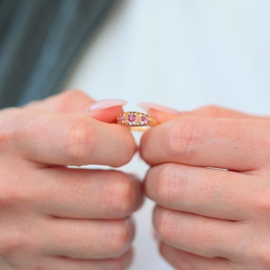 Antique Edwardian Ruby Diamond 18ct Gold Ring, video