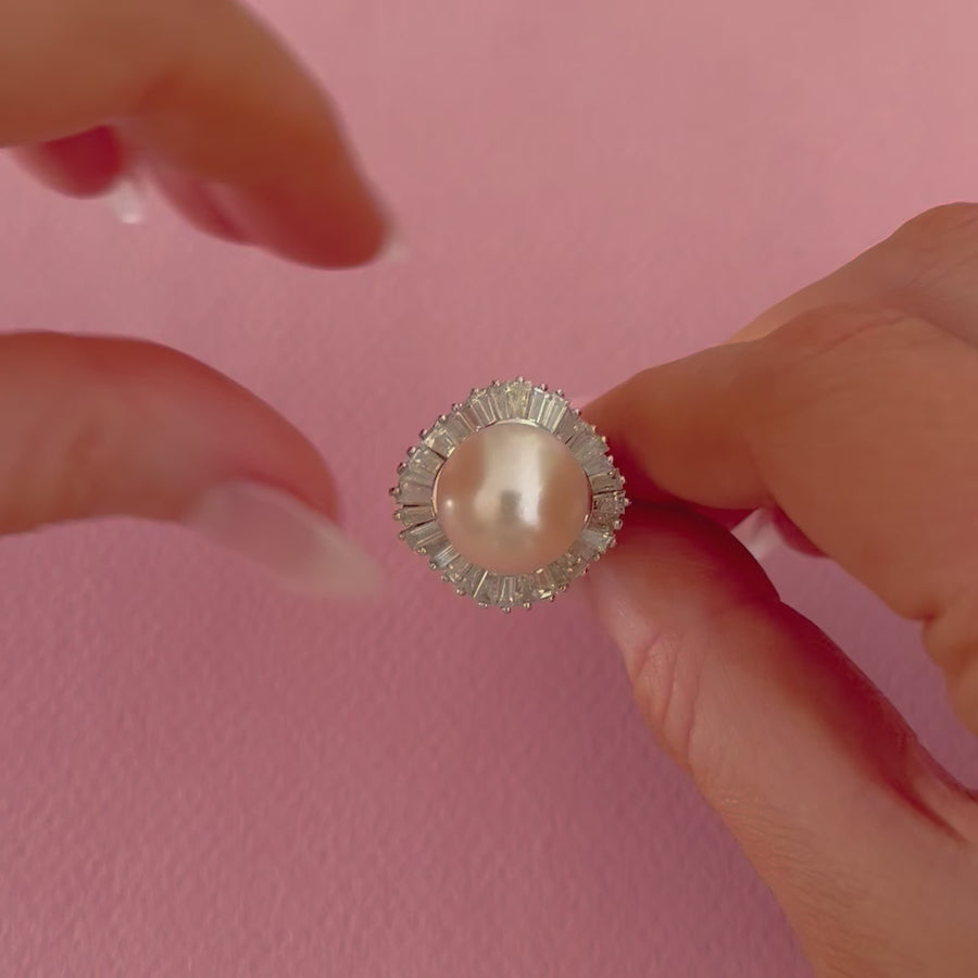 Pearl 2.35ct Diamond 18ct White Gold Ballerina Ring