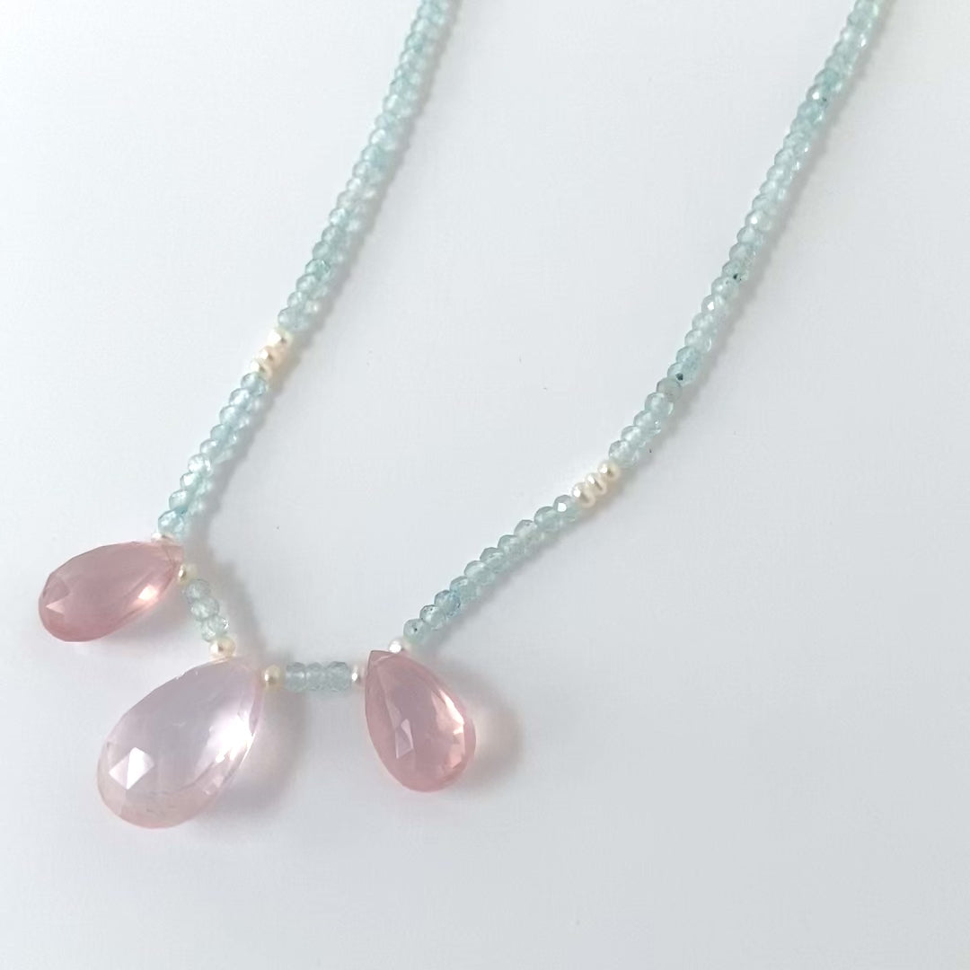 Rose Quartz Topaz Gemstone Necklace, video
