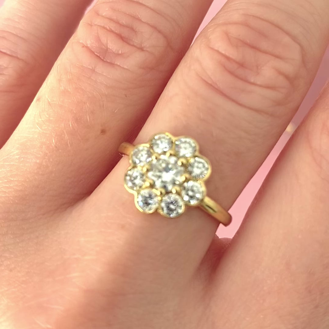 Bloom 1.25 Carat Diamond Halo 18K Gold Flower Ring, video