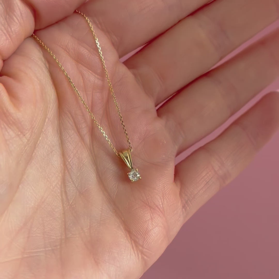 Victorian 0.15 Carat Old European Cut Diamond 18K Gold Solitaire Pendant Necklace, video