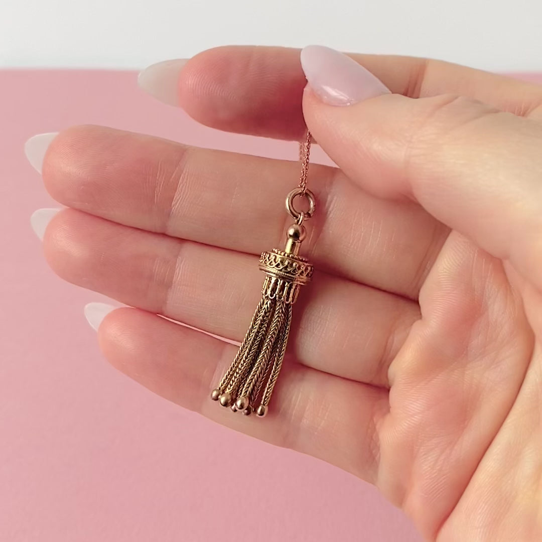 Antique Victorian 9ct Gold Tassel Necklace, video
