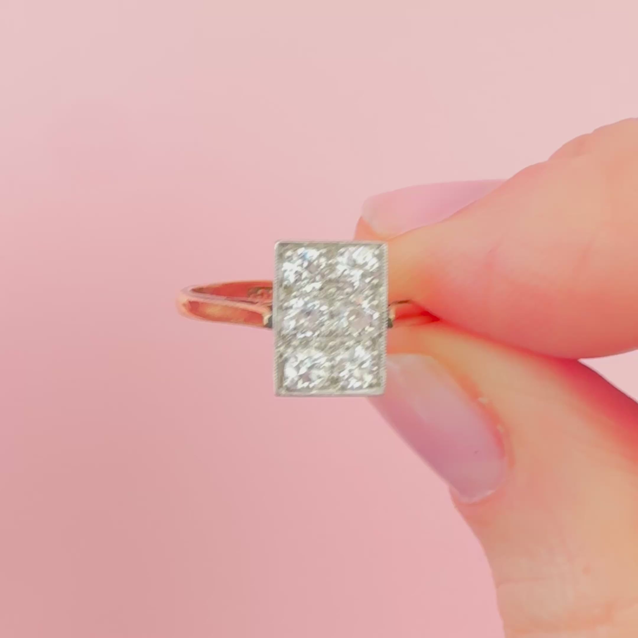 Antique 1920s-1930s Art Deco Rectangular Diamond 18K Yellow Gold Engagement Ring, video