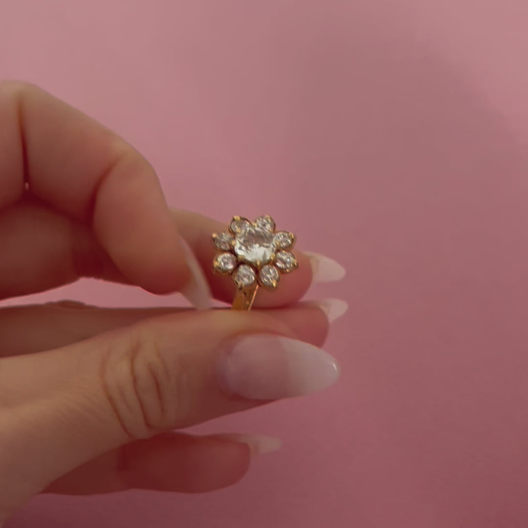 Vintage 2.45 Carat Old Mine and Old European Cut Diamond 18K Yellow Gold Flower Cluster Engagement Ring, video