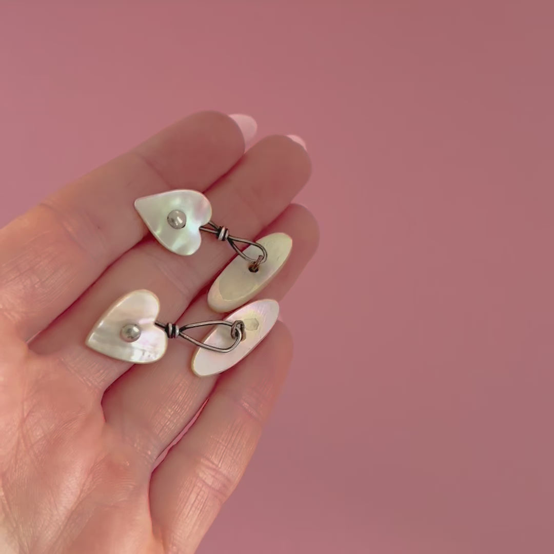 Antique Mother of Pearl and Silver Heart and Oval Cufflinks, video