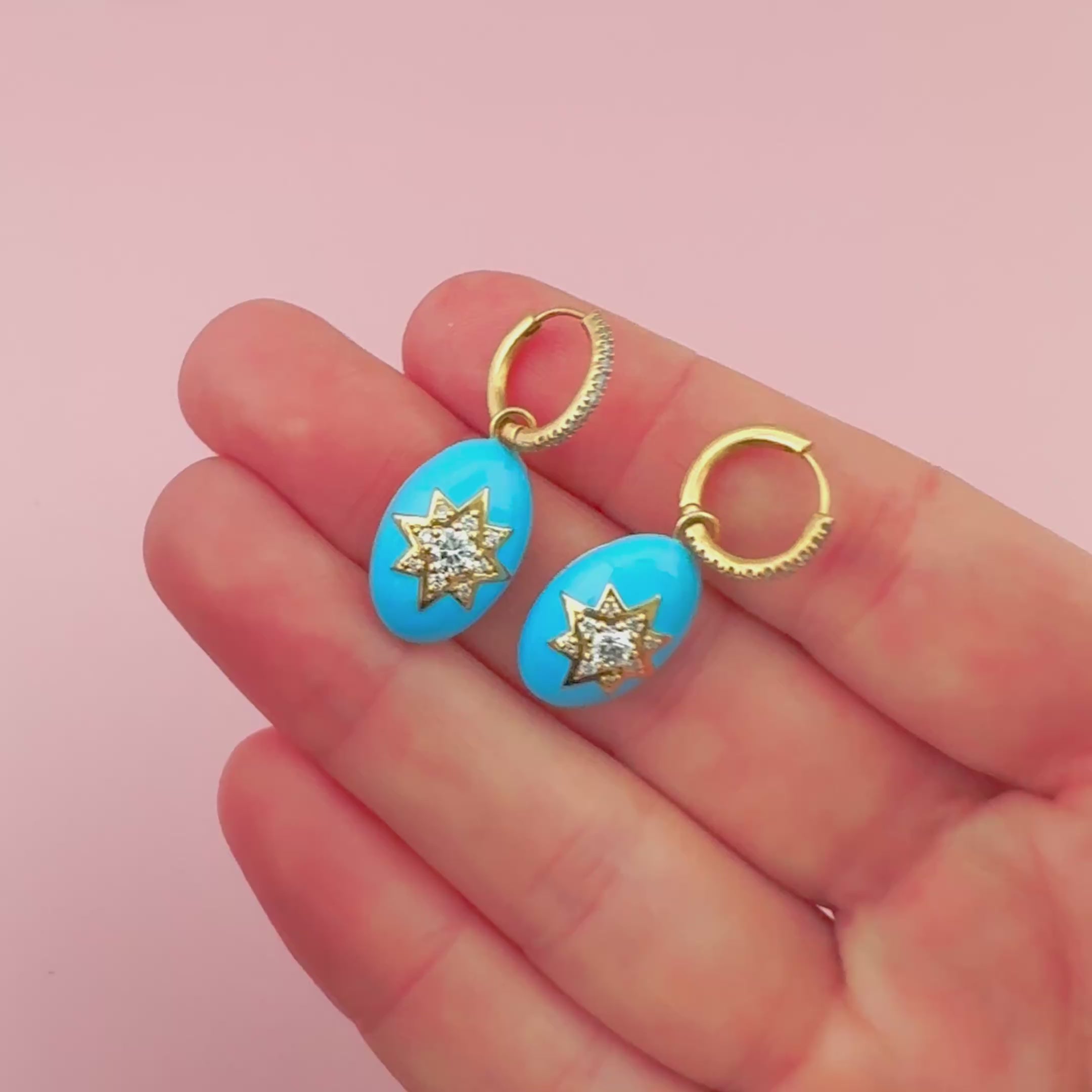 Violette 0.32 Carat Diamond Blue Enamel Star 14K Gold Hoop Earrings, video