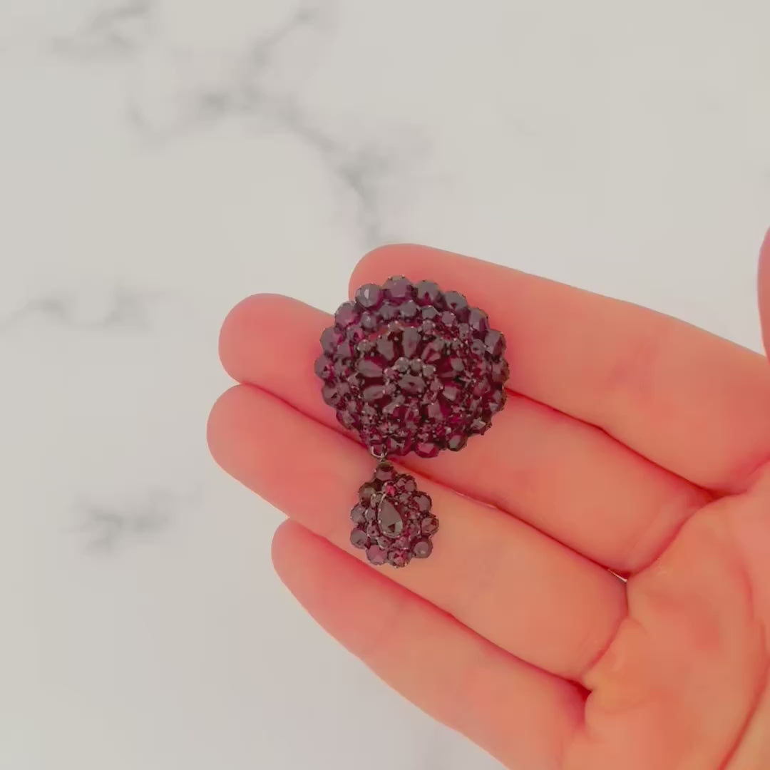 Antique c.1880s Victorian Garnet Cluster Brooch, video