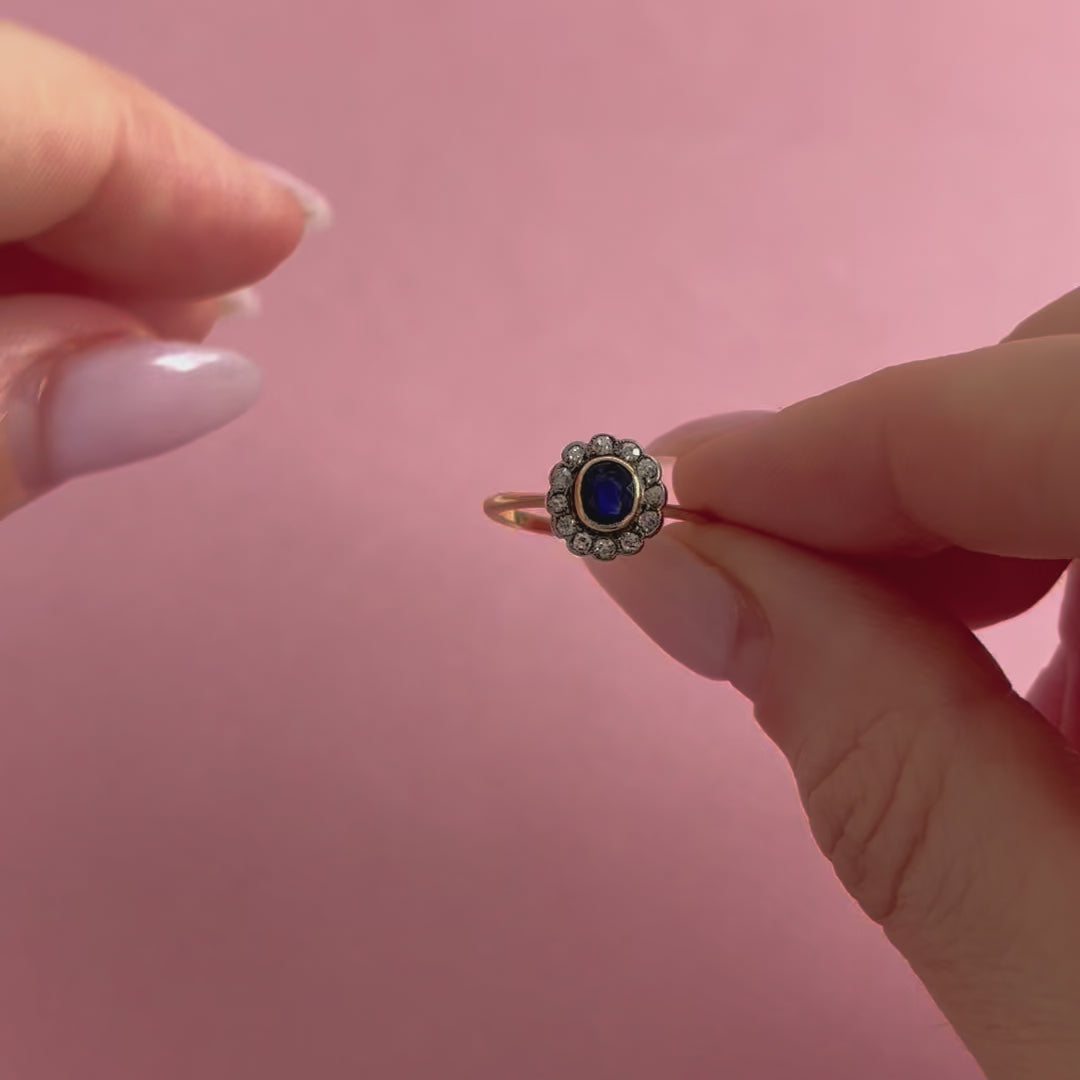 Vintage Edwardian 18ct Sapphire Diamond Ring, video