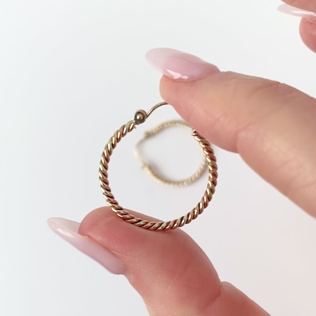Vintage 9ct Gold Twisted Rope Hoop Earrings, video