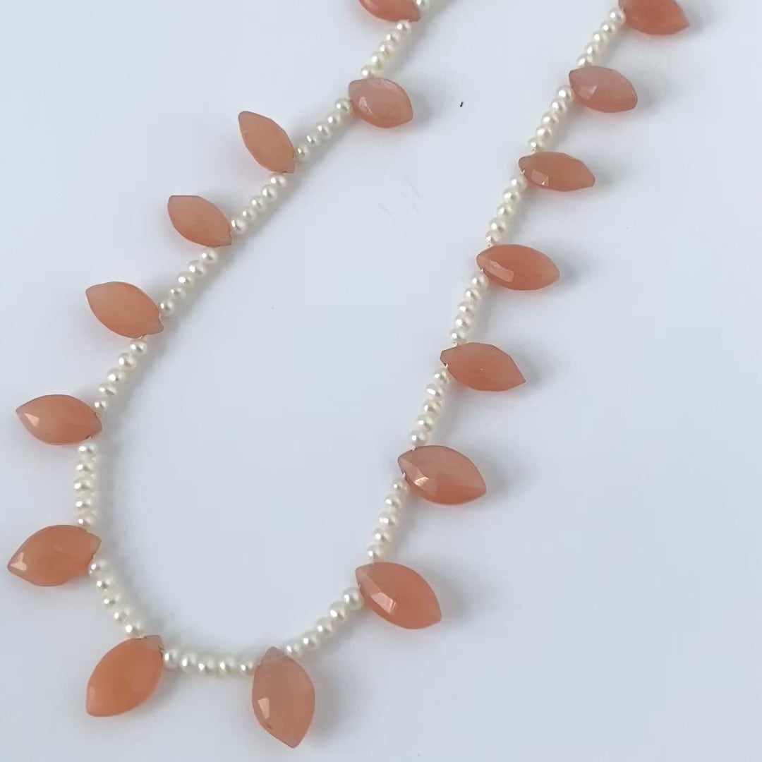 Beaded Peach Moonstone Pearl Necklace, video