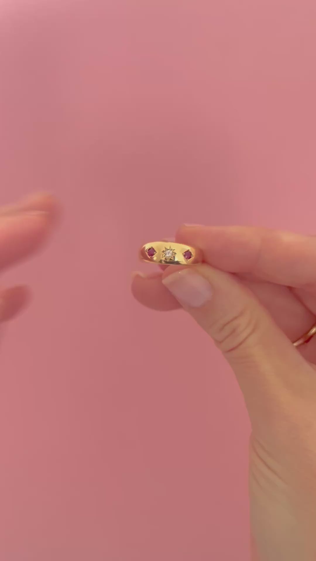 Victorian 1895 Ruby and Old Cut Diamond 18K Gold Gypsy Antique Ring, video