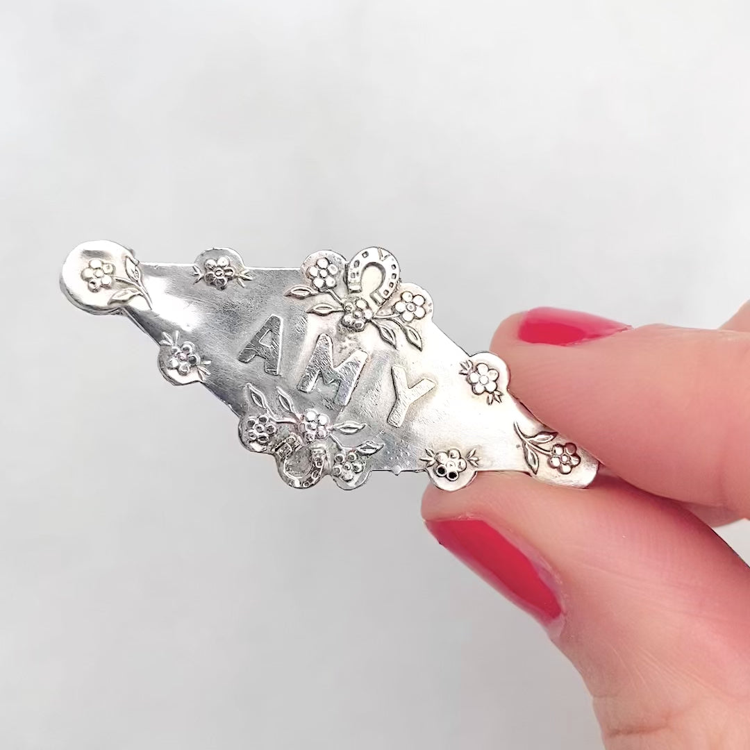 Antique Edwardian 1903 Silver 'Amy' Name Brooch, video