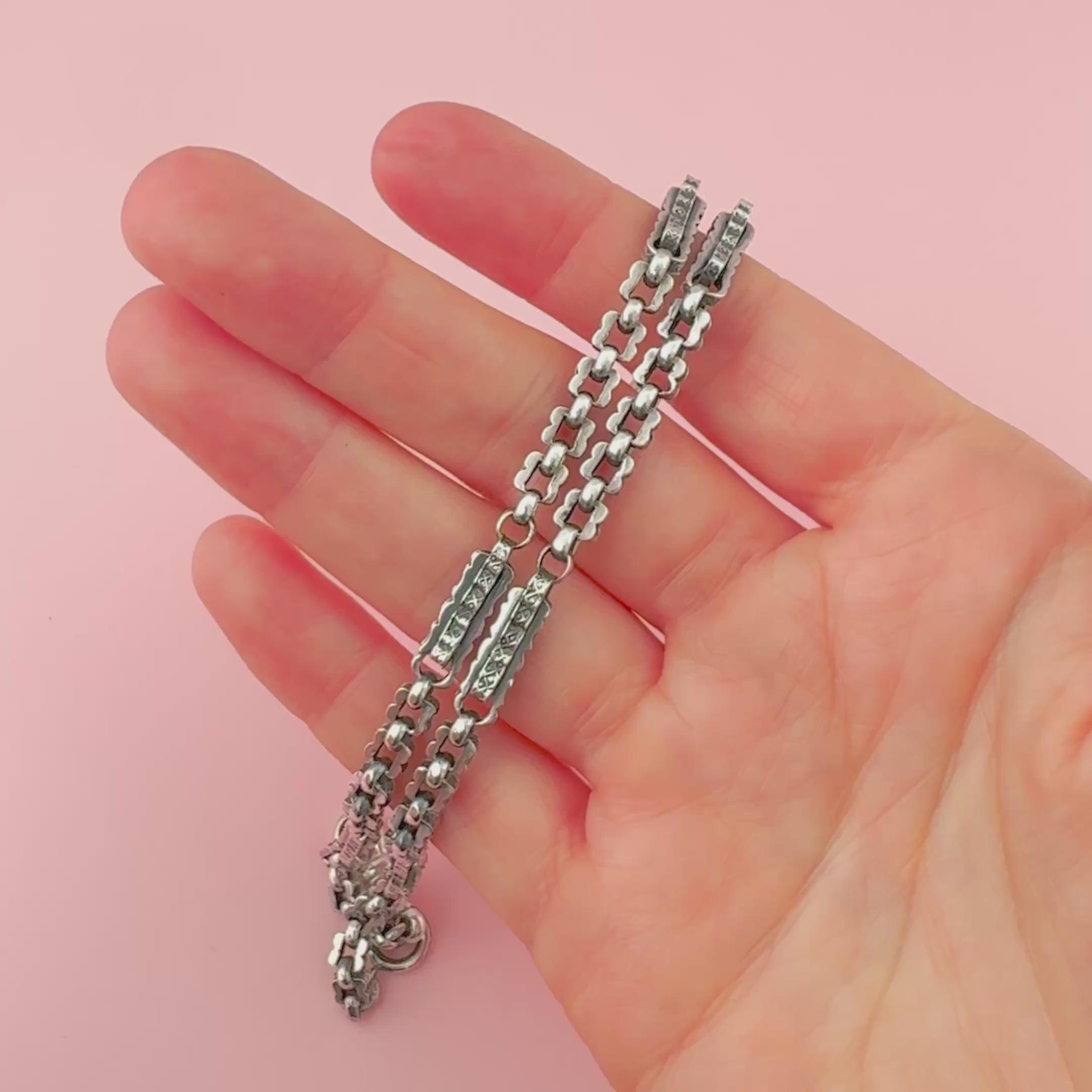Antique Double Albert Watch Silver Chain, video