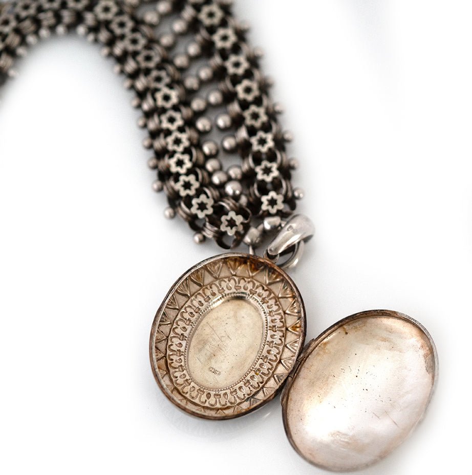 Antique Victorian Silver Star Ivy Locket and Collar Necklace, view 11