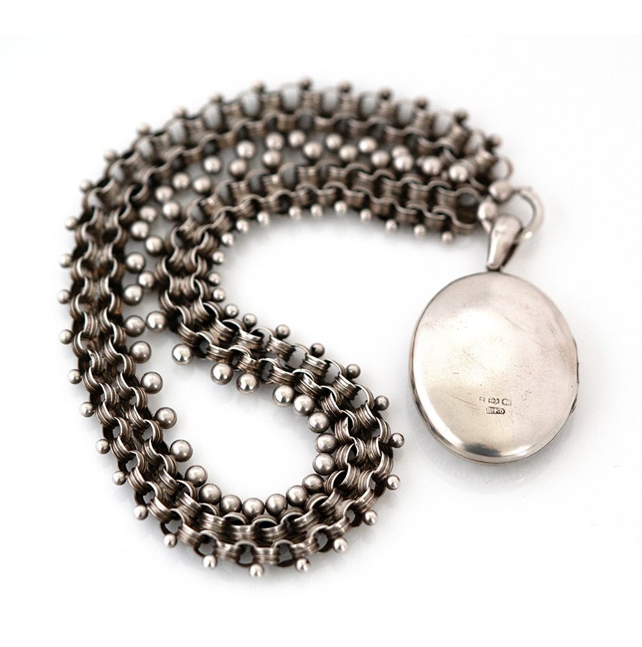 Antique Victorian Silver Star Ivy Locket and Collar Necklace, view 10