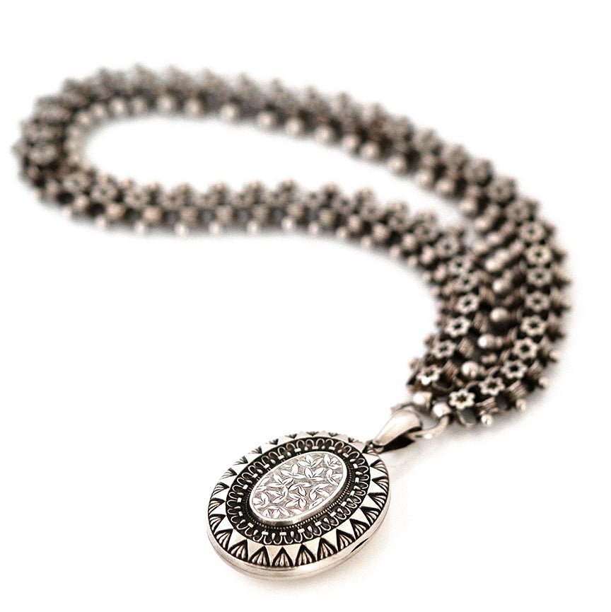Antique Victorian Silver Star Ivy Locket and Collar Necklace, view 8