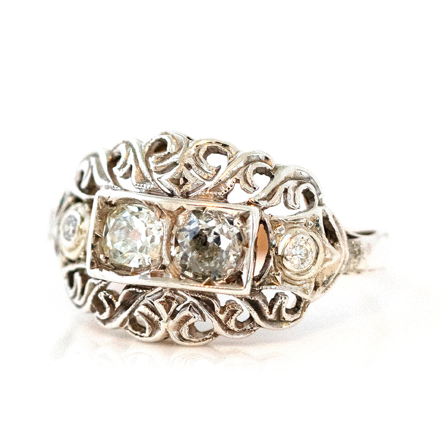 Bague victorienne antique en or 14 carats et diamants 0,70 ct