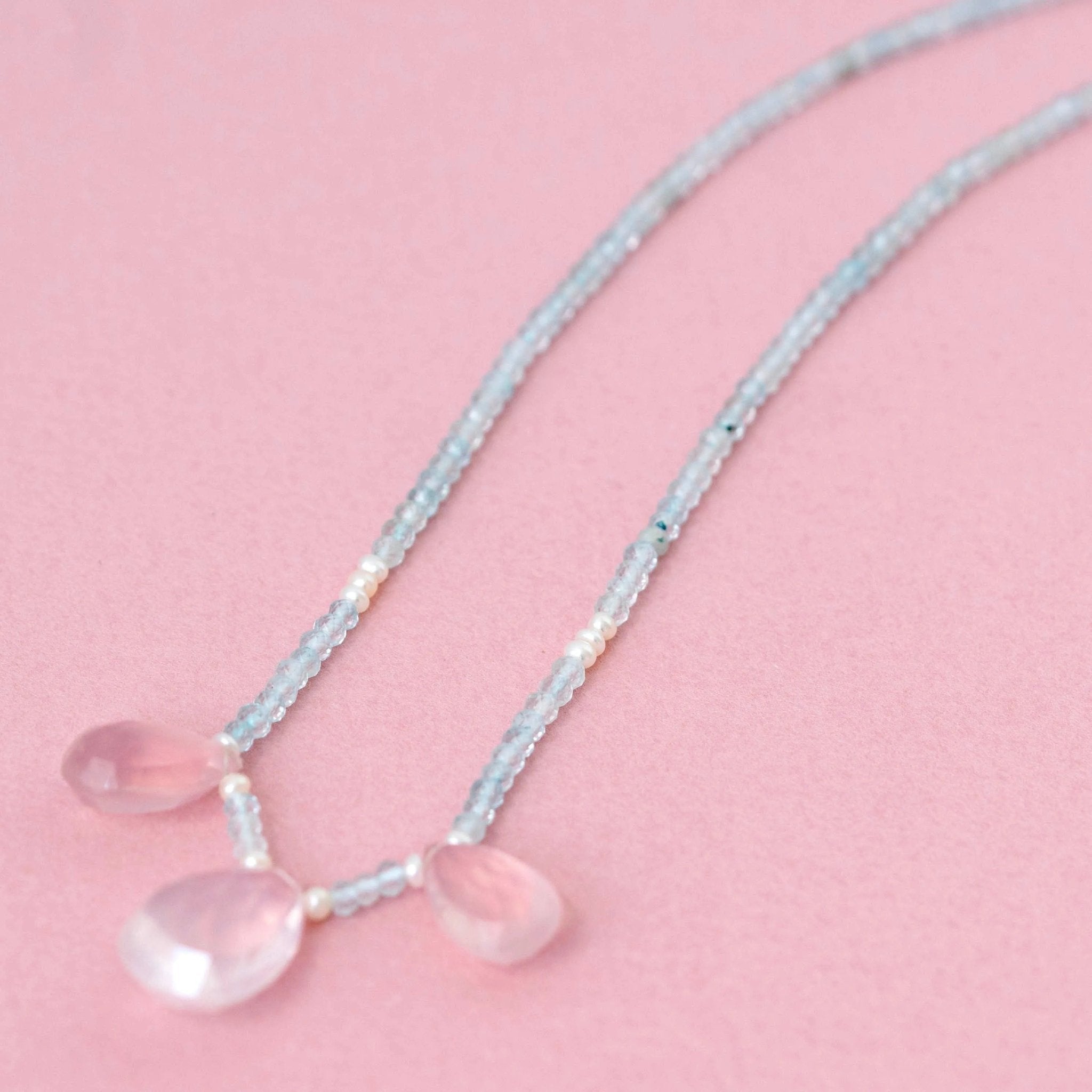 Rose Quartz Topaz Gemstone Necklace, view 5