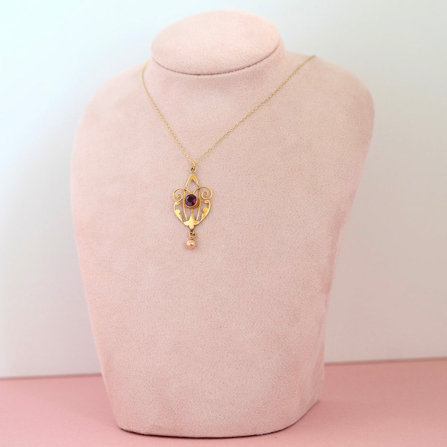 Antique c.1910 Garnet Lavalier Pendant in 9ct Gold