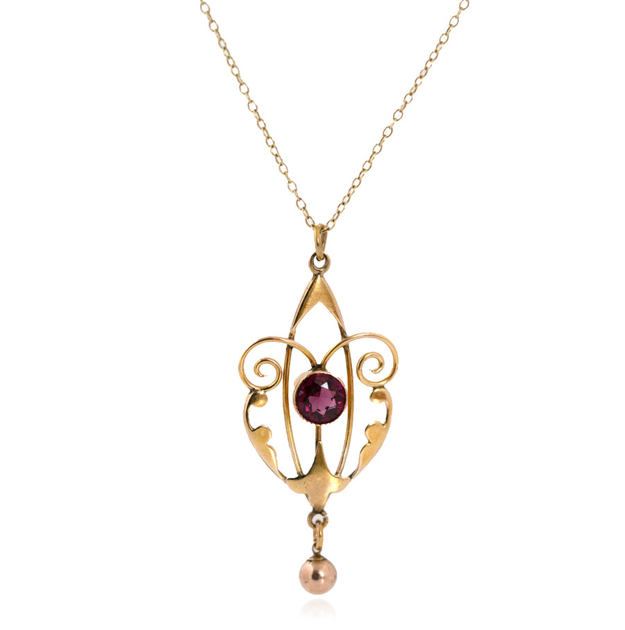Antique c.1910 Garnet Lavalier Pendant in 9ct Gold