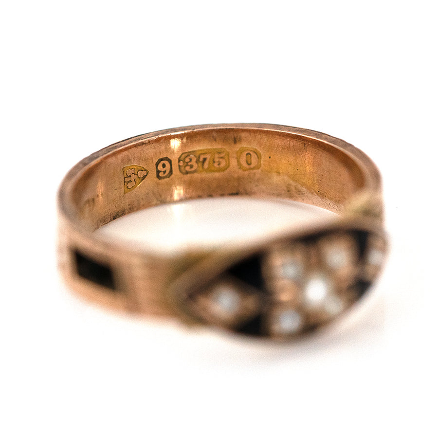 Antique 1897 Enamel Hair 9ct Gold Mourning Ring