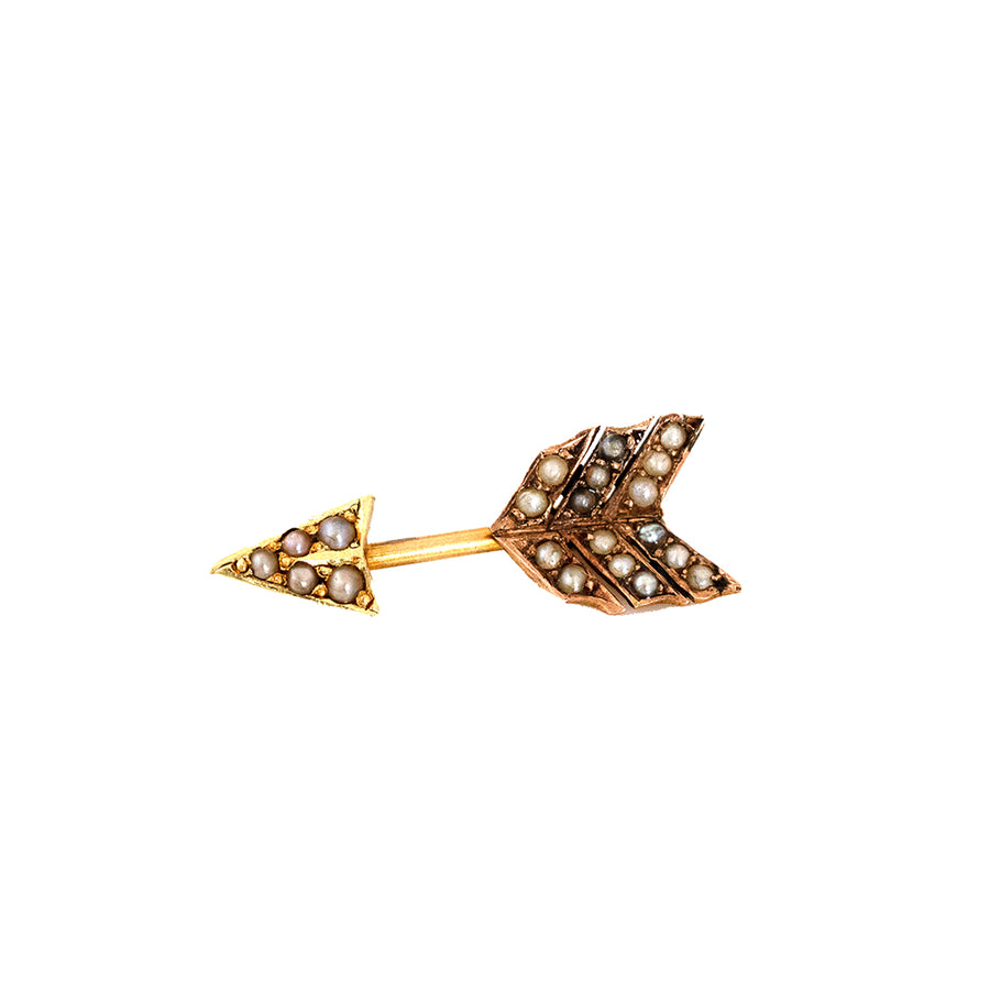 Antique Victorian 9ct Gold Seed Pearl Arrow Pin Brooch