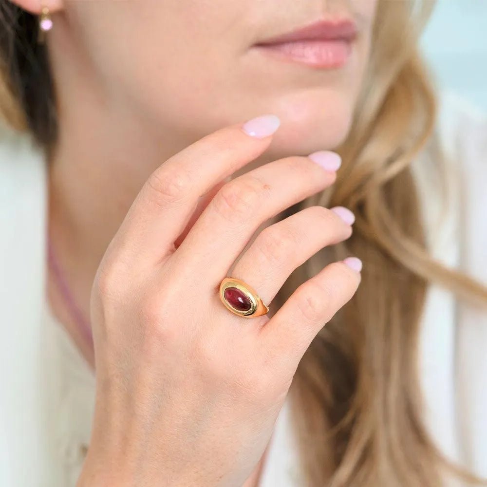 Ada 3.42 Carat Pink Tourmaline Cabochon 18K Gold Signet Ring, view 10