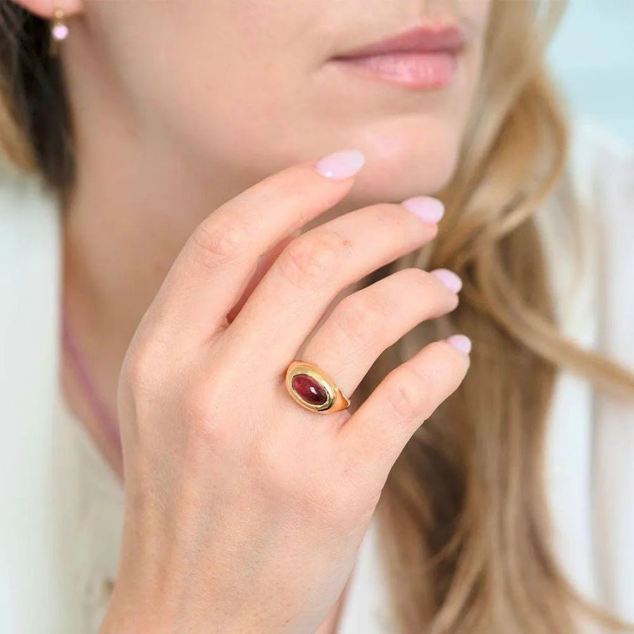 Signet 18ct Gold Cabochon Tourmaline Ring
